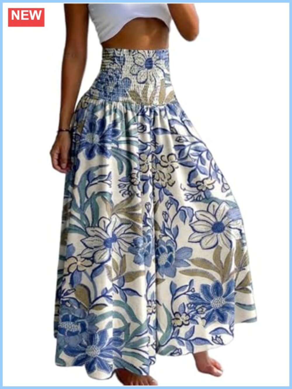 Womens Boho High Waisted Wide Leg Palazzo Pants Beach Vacation Casual